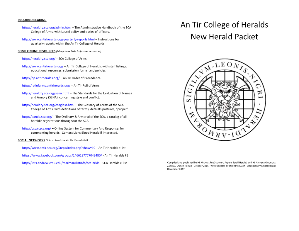 An Tir College of Heralds New Herald Packet