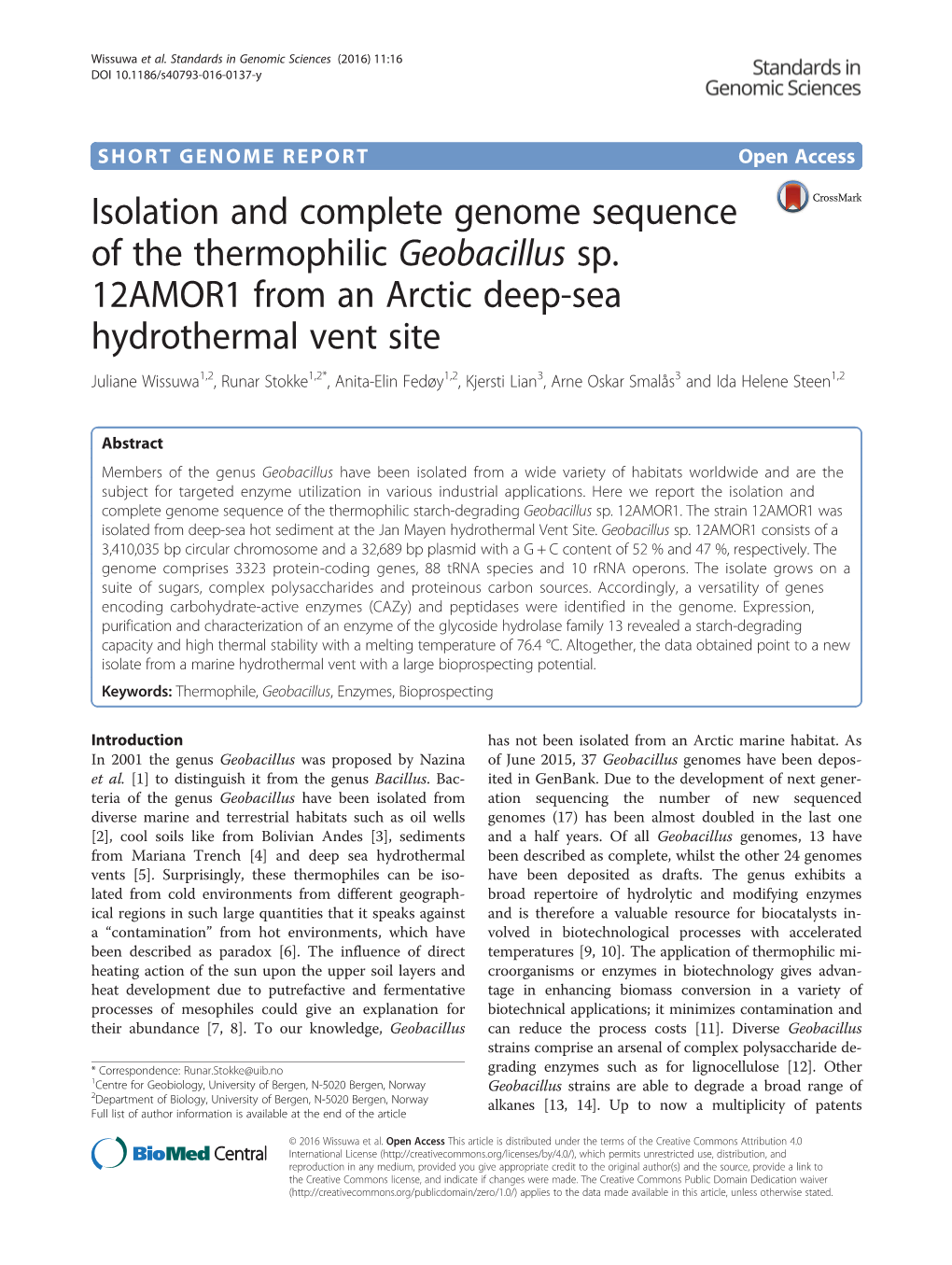Isolation and Complete Genome Sequence of the Thermophilic Geobacillus Sp