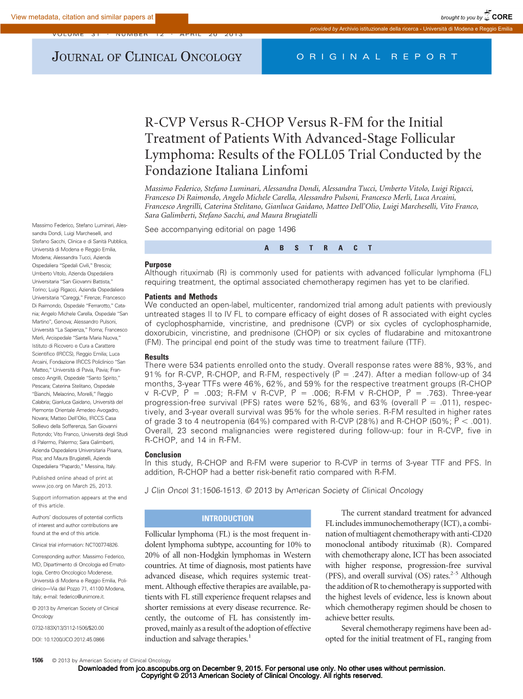 R-CVP Versus R-CHOP Versus R-FM for the Initial Treatment of Patients