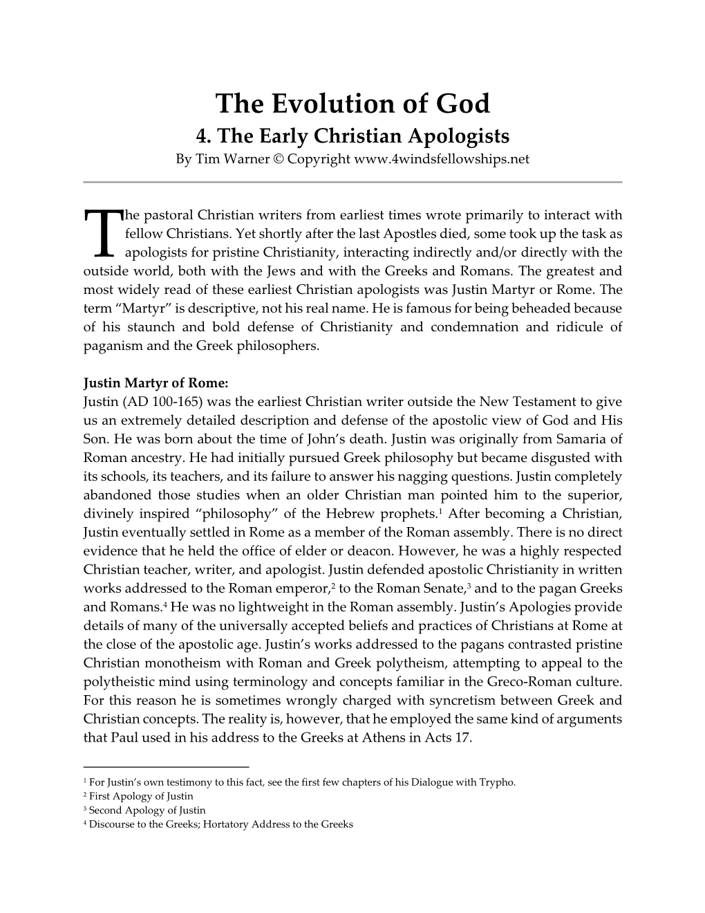 4. the Early Christian Apologists by Tim Warner © Copyright