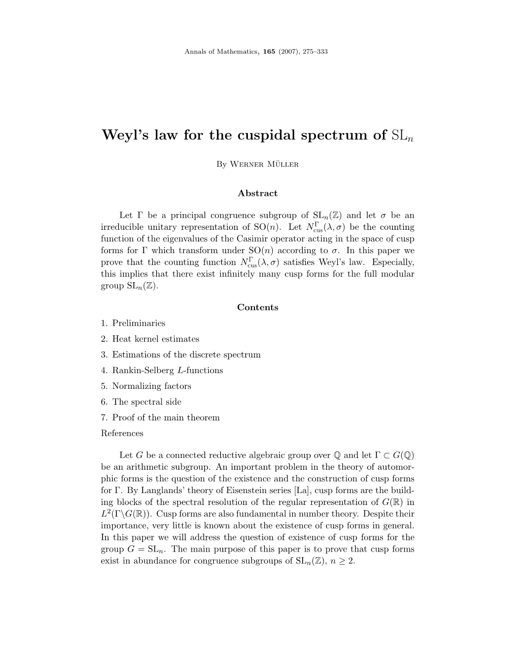 Weyl's Law for the Cuspidal Spectrum Of