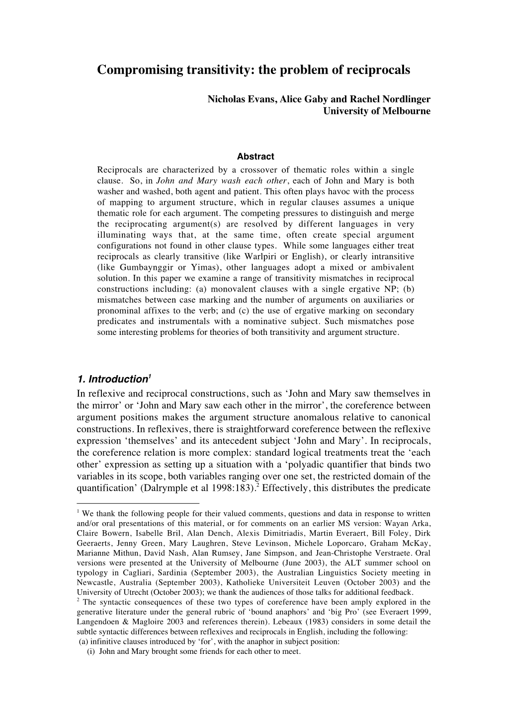 Compromising Transitivity: the Problem of Reciprocals