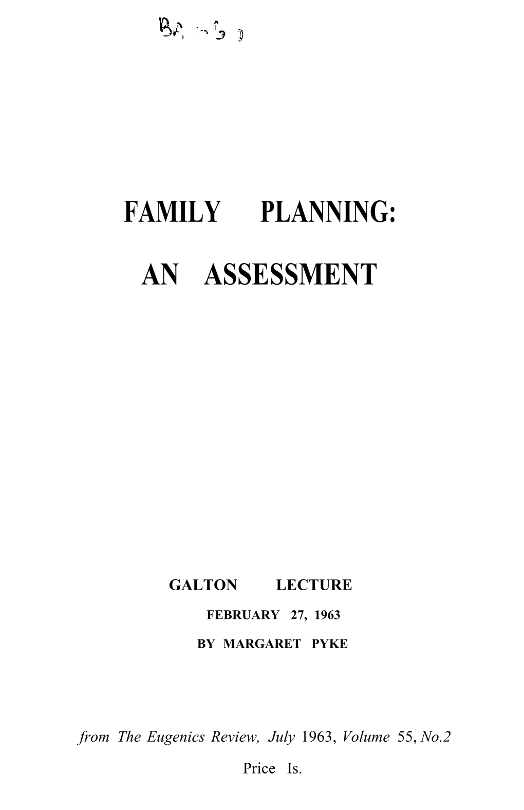 Family Planning: an Assessment