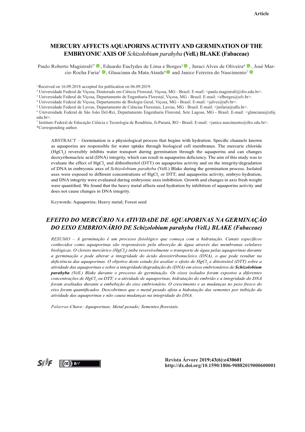 Mercury Affects Aquaporins Activity and Germination... 1