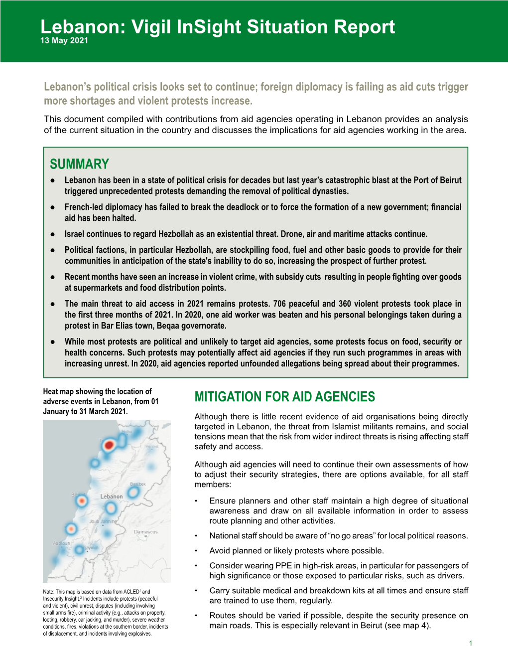 Lebanon: Vigil Insight Situation Report 13 May 2021