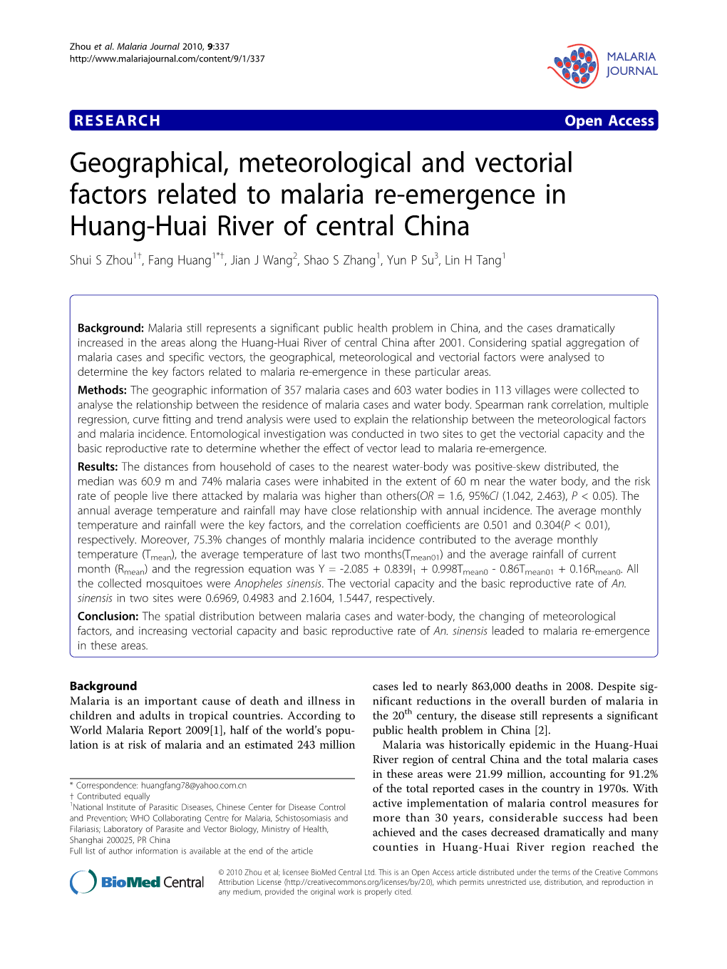 Geographical, Meteorological and Vectorial Factors Related to Malaria