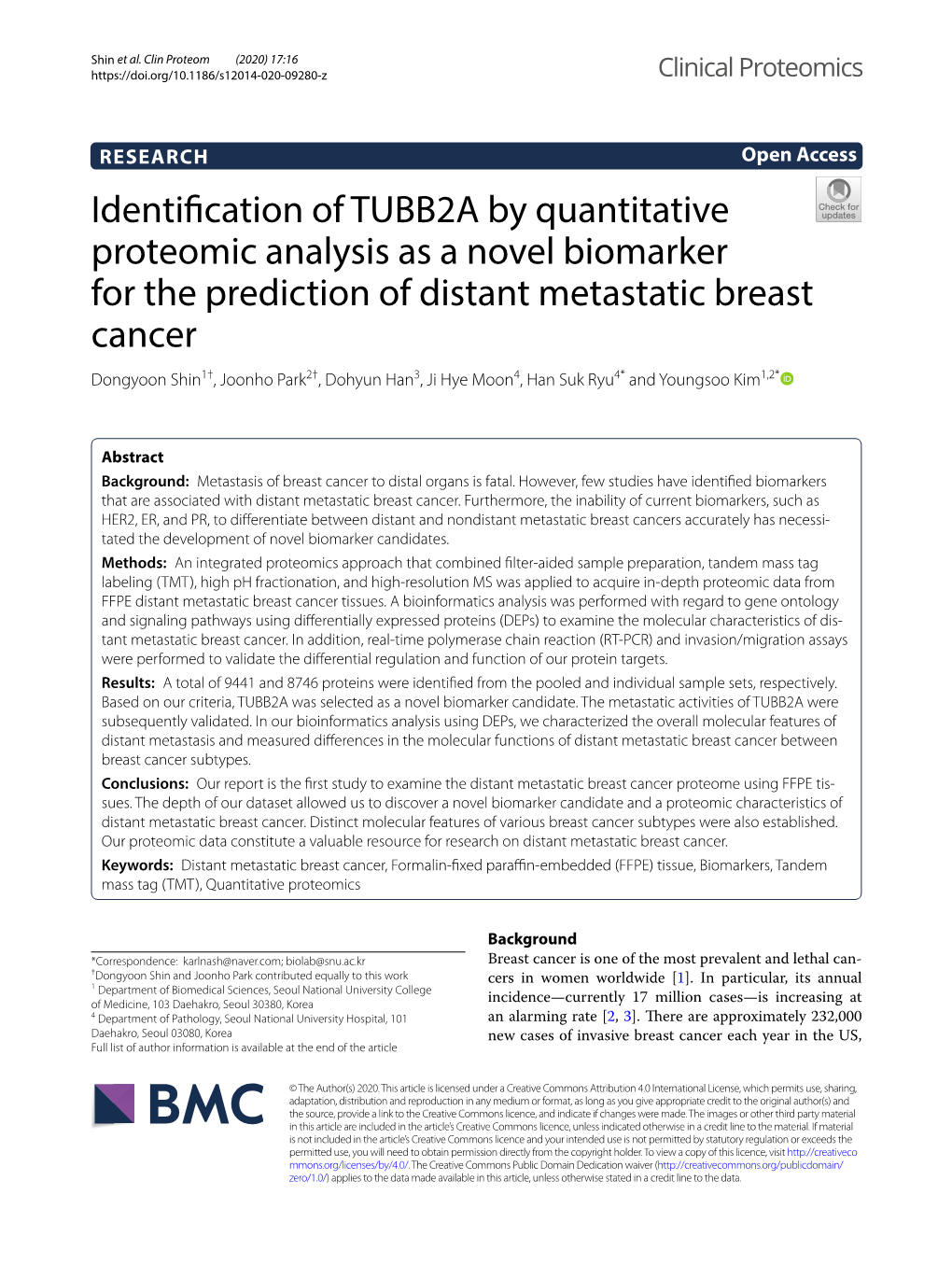 Identification of TUBB2A by Quantitative Proteomic Analysis As A