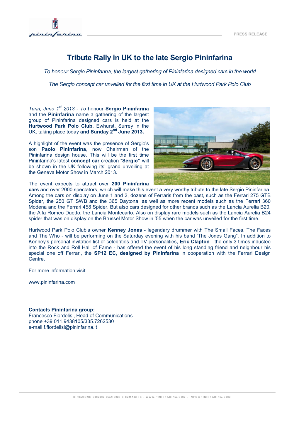 Tribute Rally in UK to the Late Sergio Pininfarina