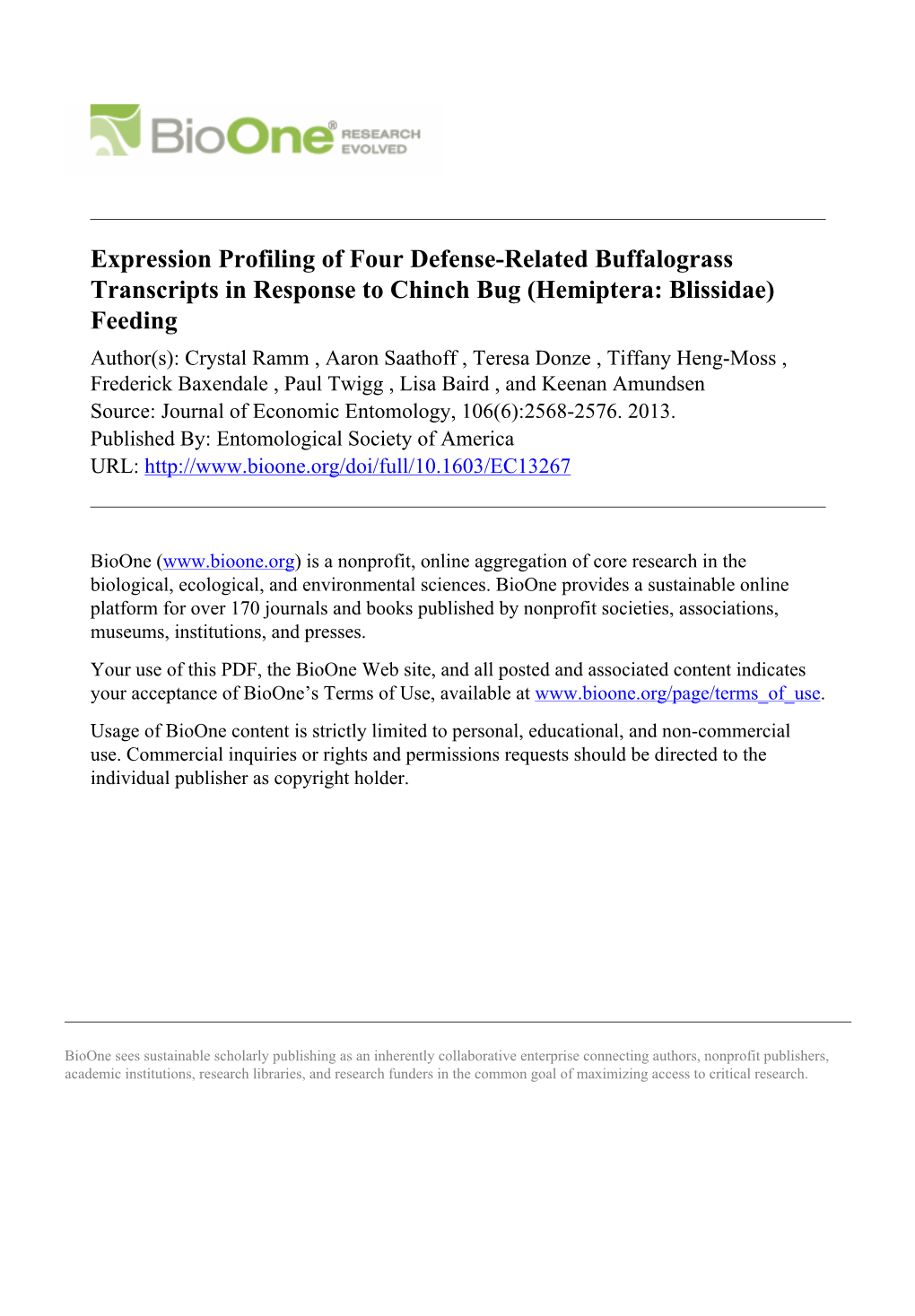 Expression Profiling of Four Defense-Related Buffalograss