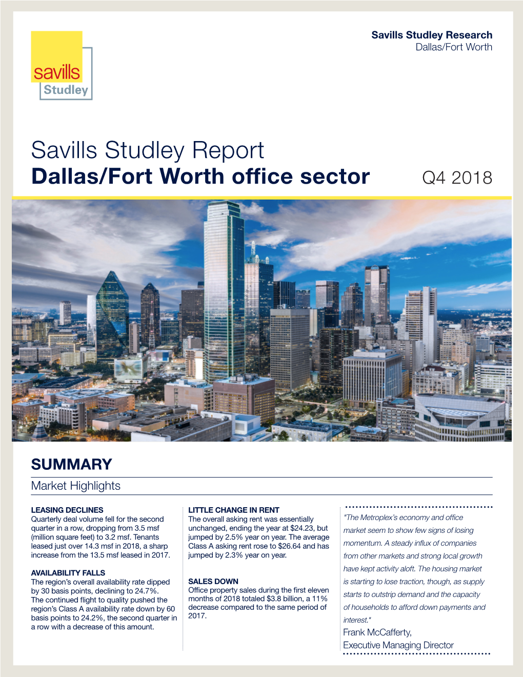 Savills Studley Report Dallas/Fort Worth Office Sector Q4 2018