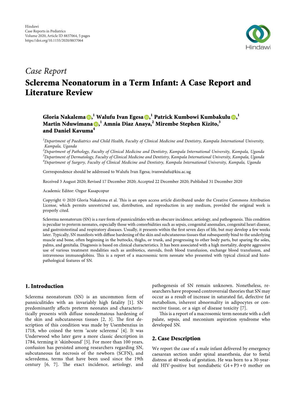 Sclerema Neonatorum in a Term Infant: a Case Report and Literature Review