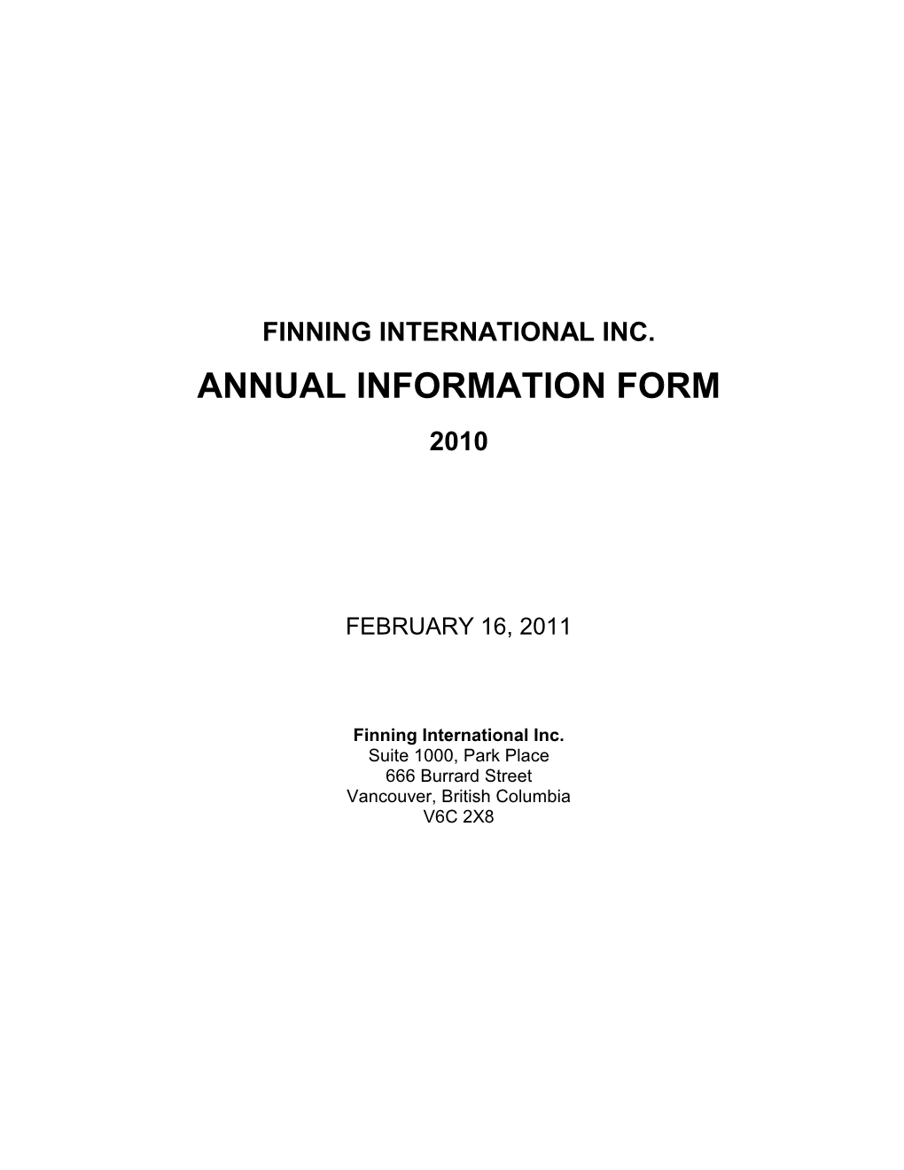 Finning International Inc. Annual Information Form 2010