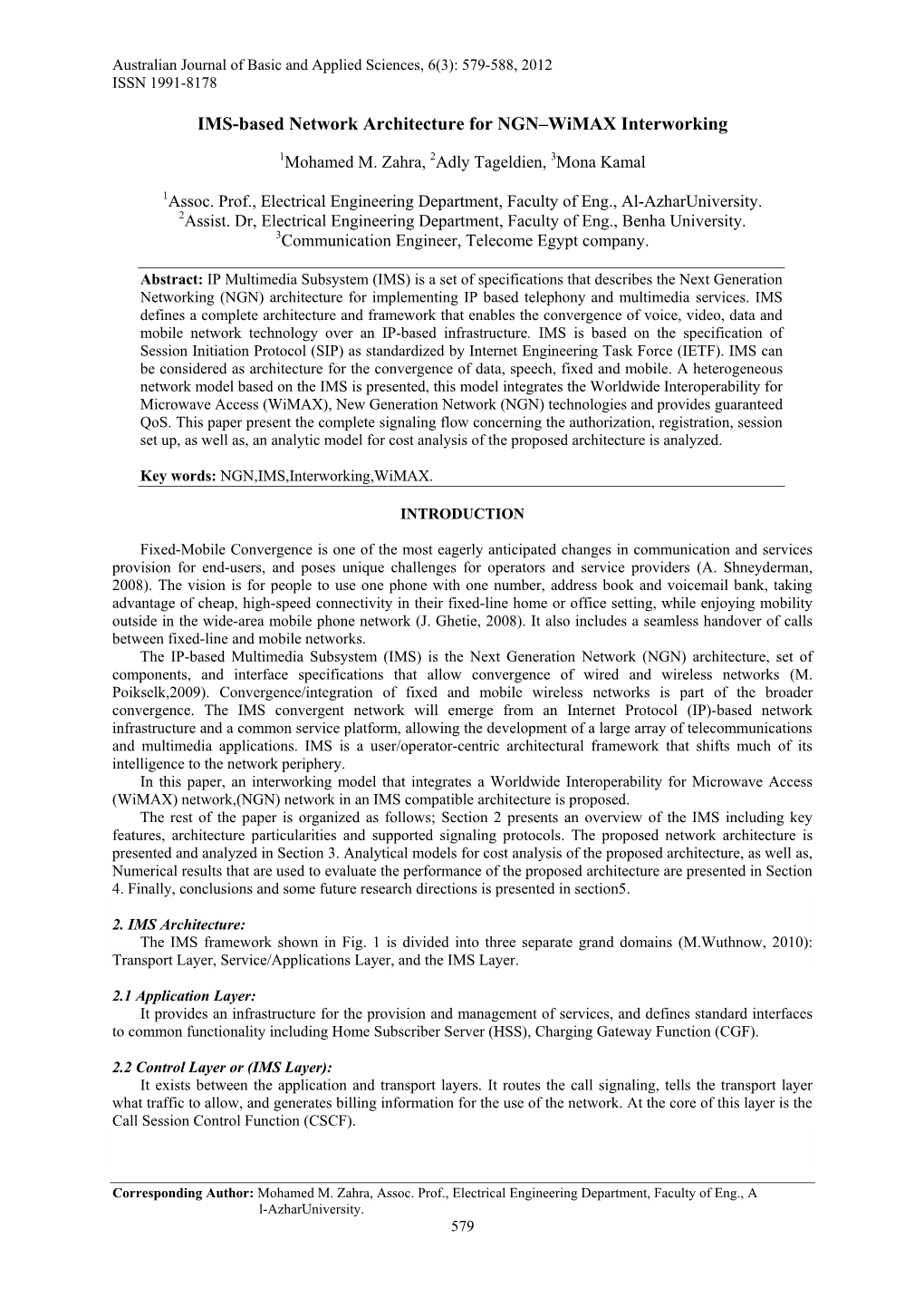 IMS-Based Network Architecture for NGN–Wimax Interworking