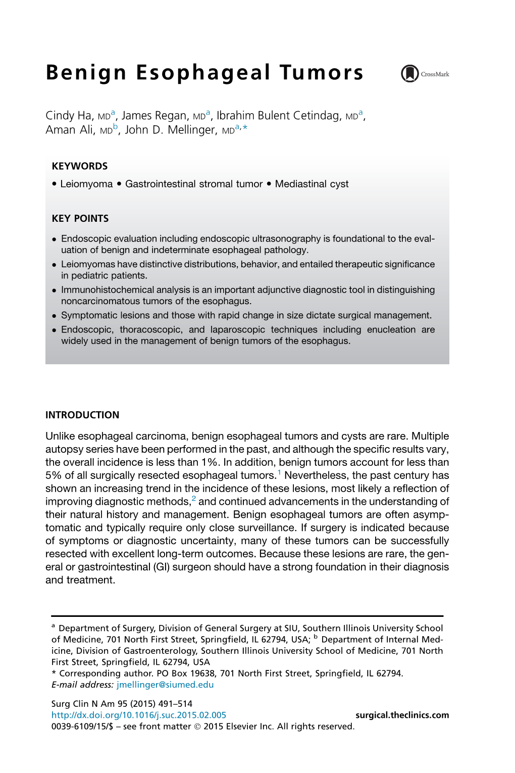 Benign Esophageal Tumors