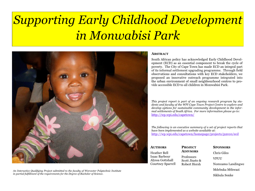 Supporting Early Childhood Development in Monwabisi Park