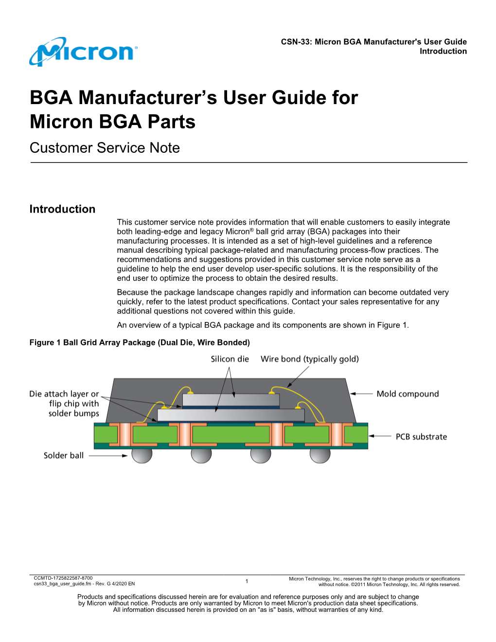 Micron BGA Manufacturer's User Guide Introduction