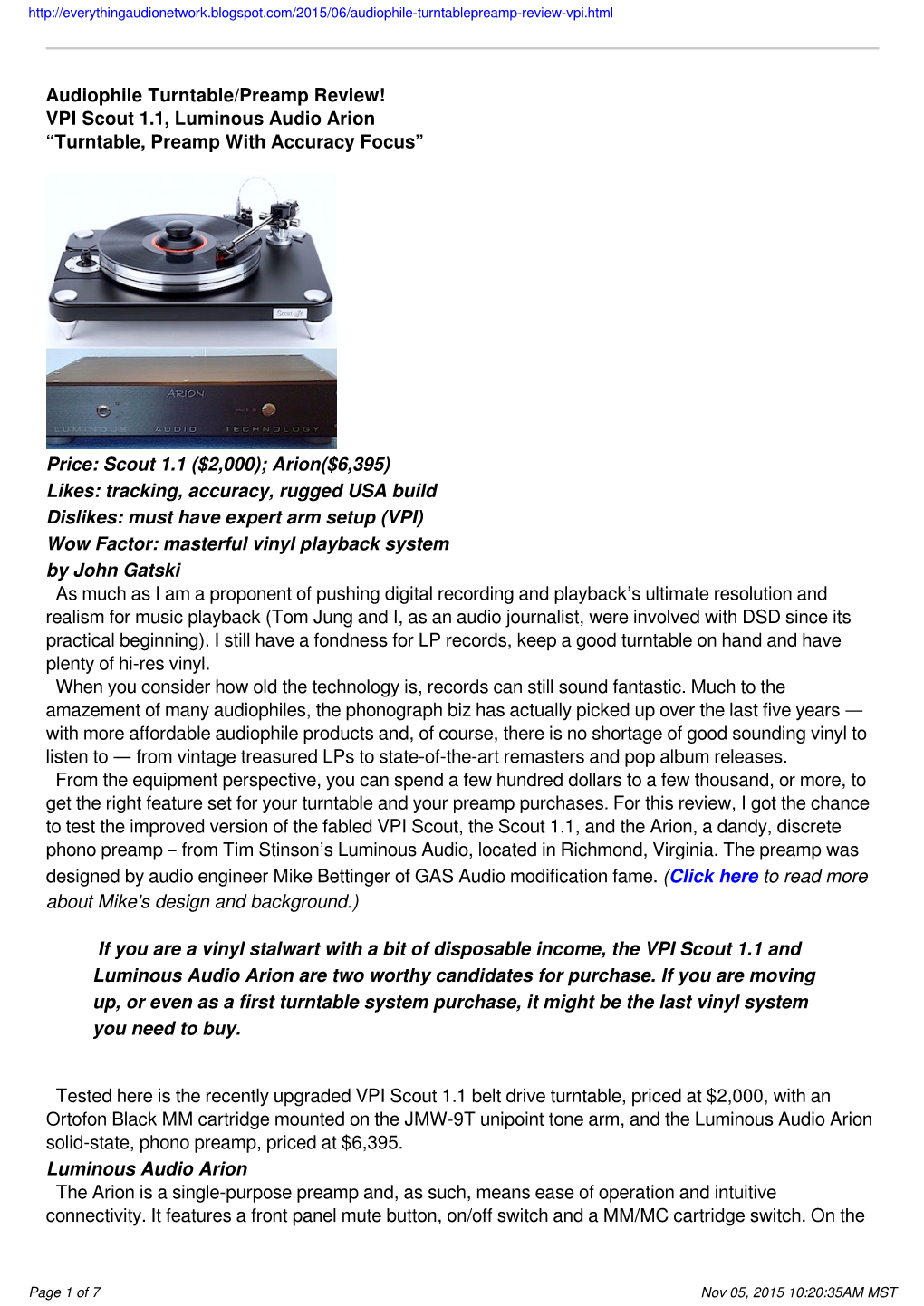 Audiophile Turntable/Preamp Review! VPI Scout 1.1, Luminous Audio Arion “Turntable, Preamp with Accuracy Focus”