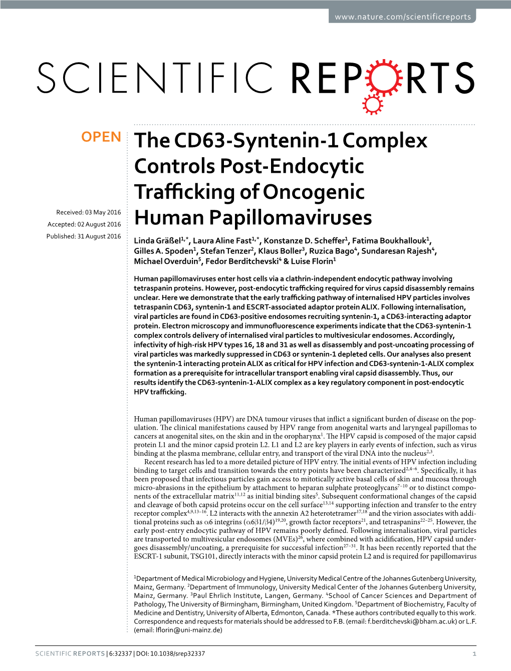 The CD63-Syntenin-1 Complex Controls Post