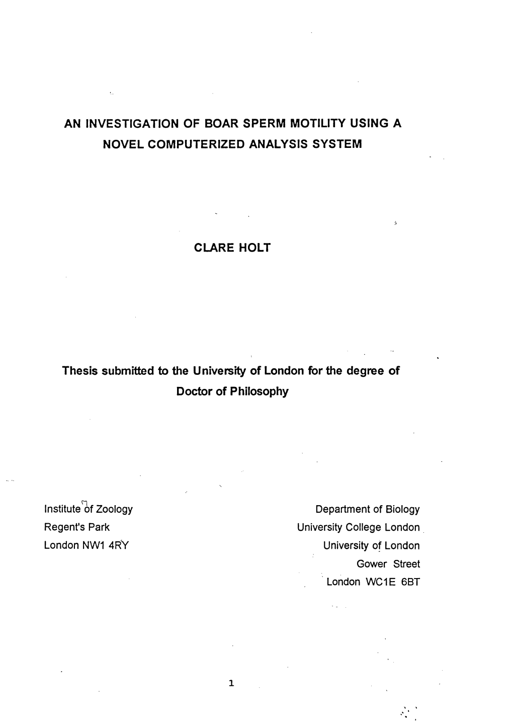 An Investigation of Boar Sperm Motility Using a Novel Computerized Analysis System