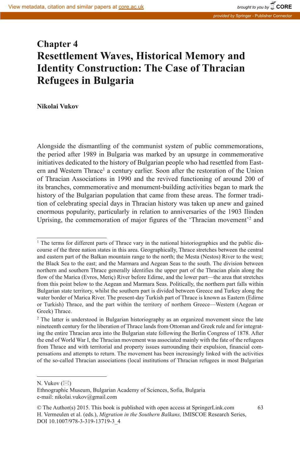 The Case of Thracian Refugees in Bulgaria