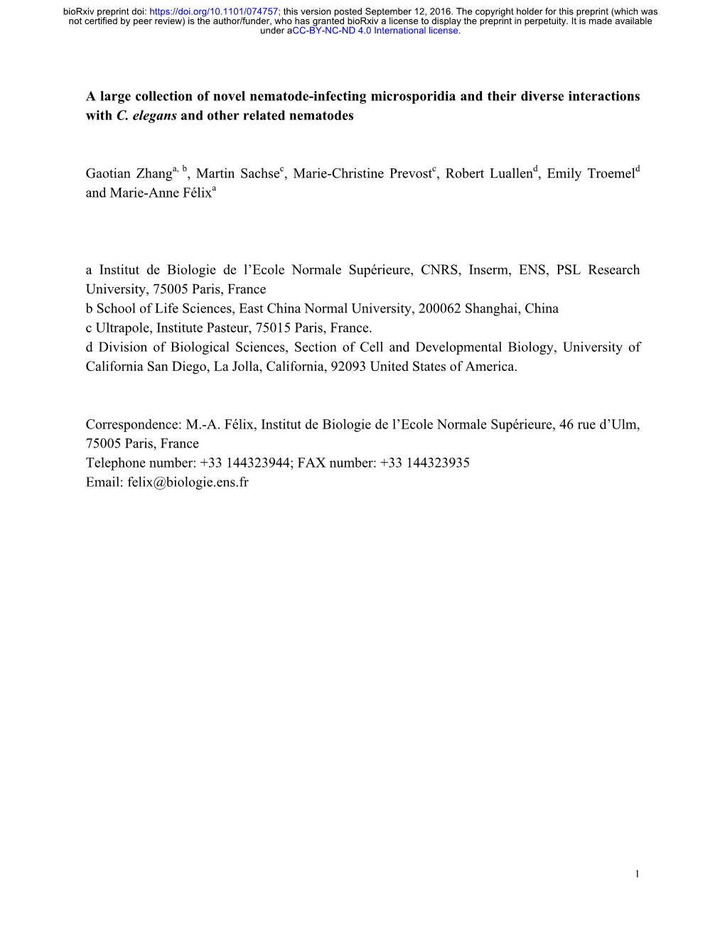 A Large Collection of Novel Nematode-Infecting Microsporidia and Their Diverse Interactions with C