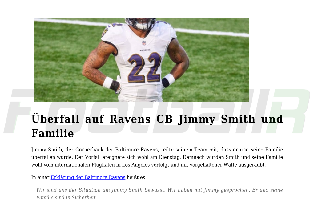 Überfall Auf Ravens CB Jimmy Smith Und Familie,Baltimore