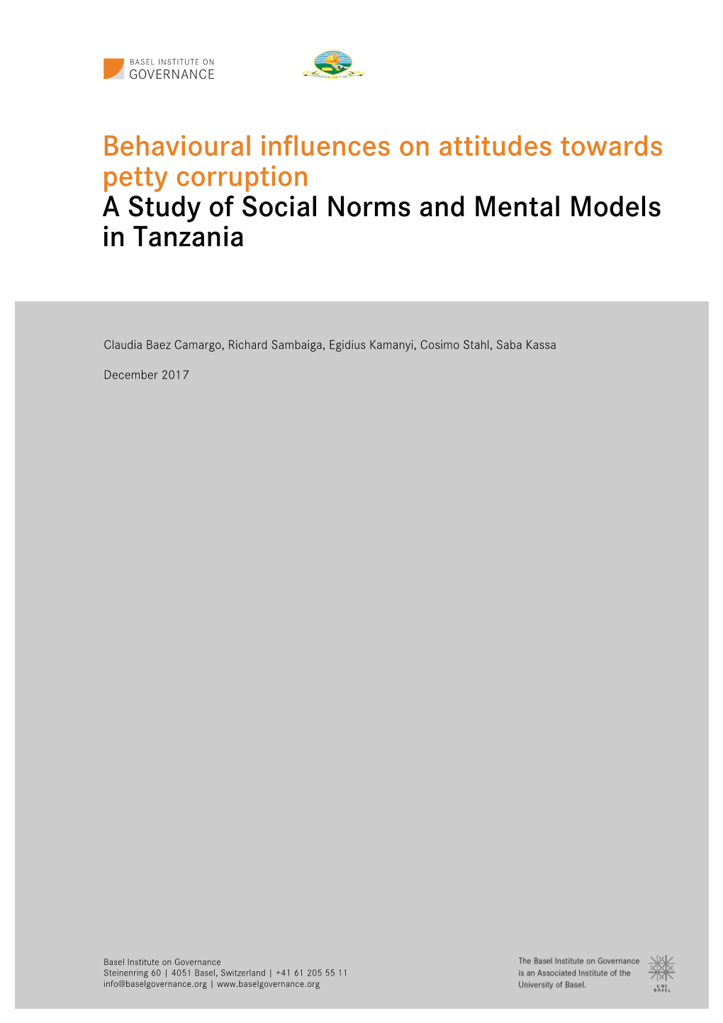 Behavioural Influences on Attitudes Towards Petty Corruption a Study of Social Norms and Mental Models in Tanzania