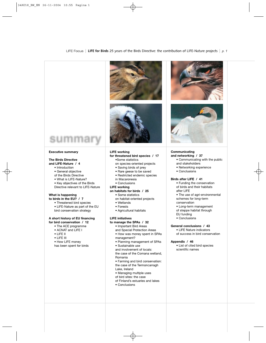 LIFE Focus L LIFE for Birds 25 Years of the Birds Directive: the Contribution of LIFE-Nature Projects L P. 1