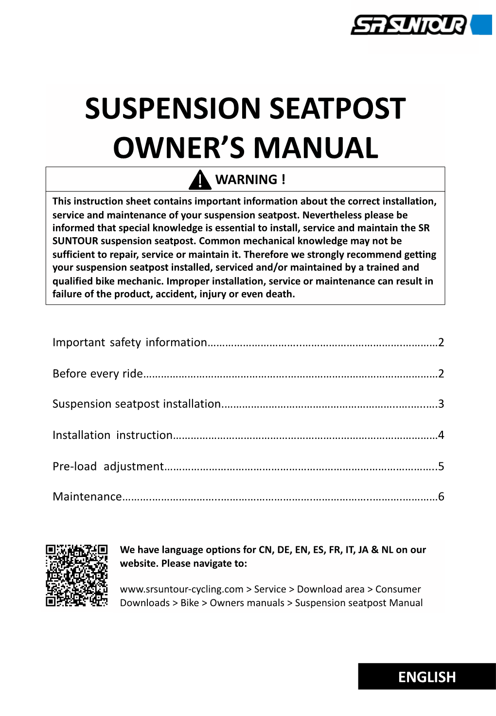 Suspension Seatpost Owner's Manual