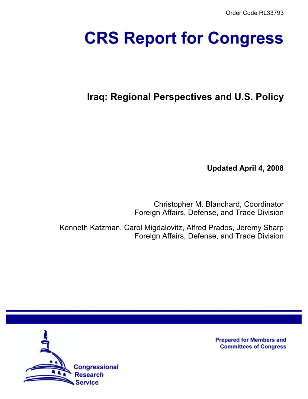 Iraq: Regional Perspectives and US Policy