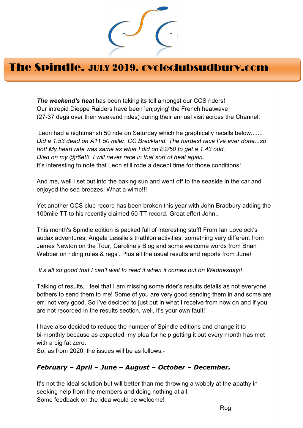 The Spindle. July 2019. Cycleclubsudbury.Com