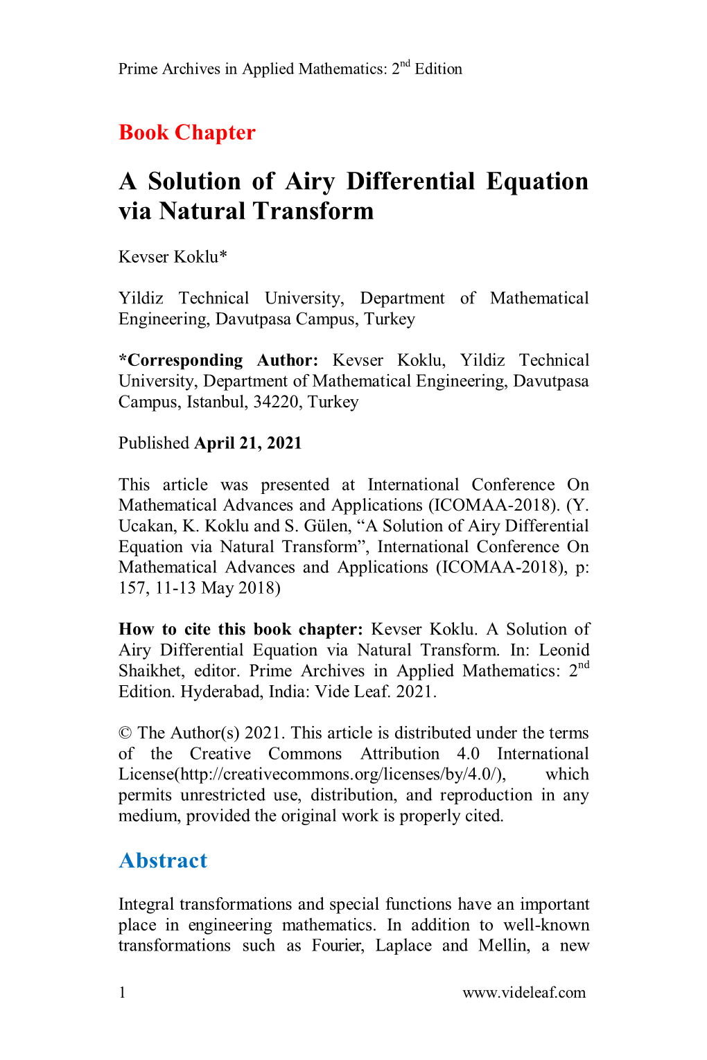 A Solution of Airy Differential Equation Via Natural Transform