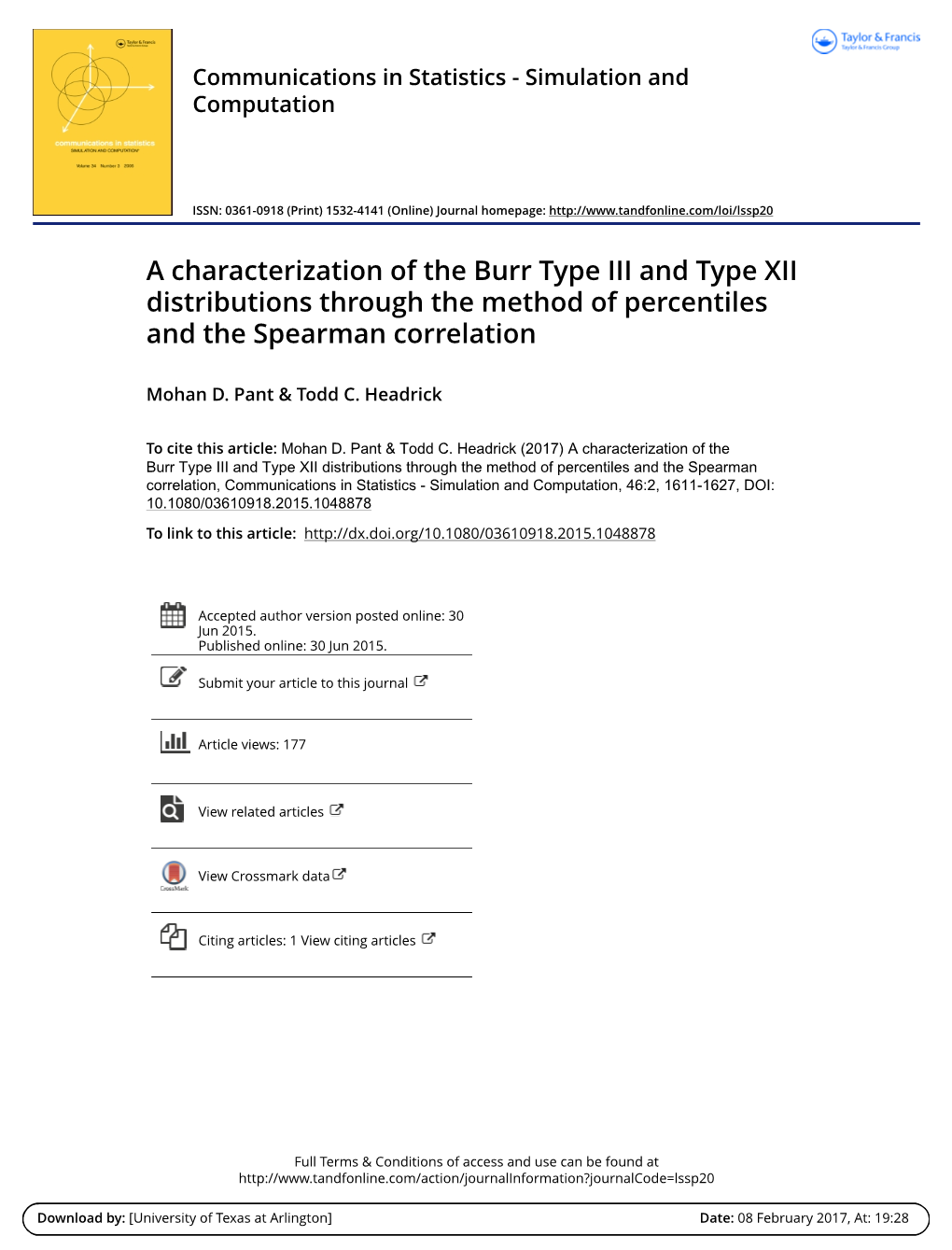 A Characterization of the Burr Type III and Type XII Distributions Through the Method of Percentiles and the Spearman Correlation