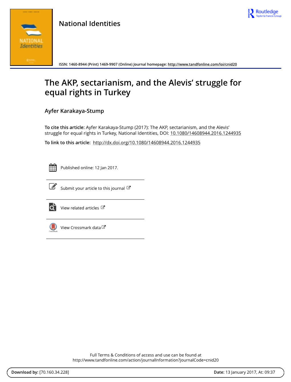 The AKP, Sectarianism, and the Alevis' Struggle for Equal Rights In