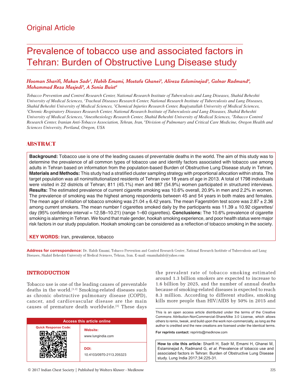 Prevalence of Tobacco Use and Associated Factors in Tehran: Burden of Obstructive Lung Disease Study