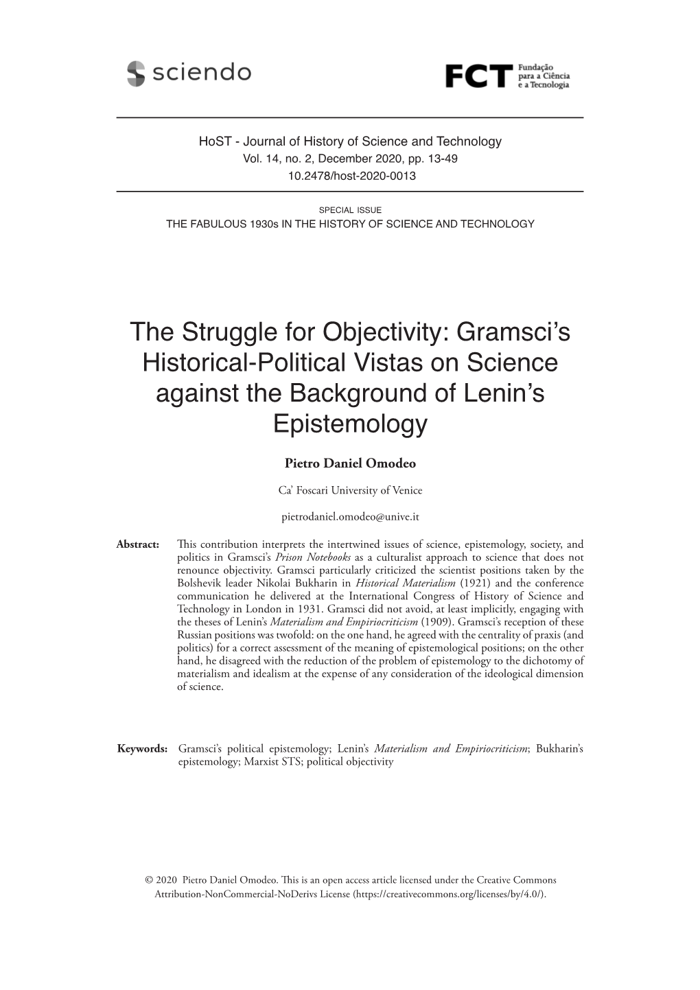 Gramsci's Historical-Political Vistas on Science Against the Background Of