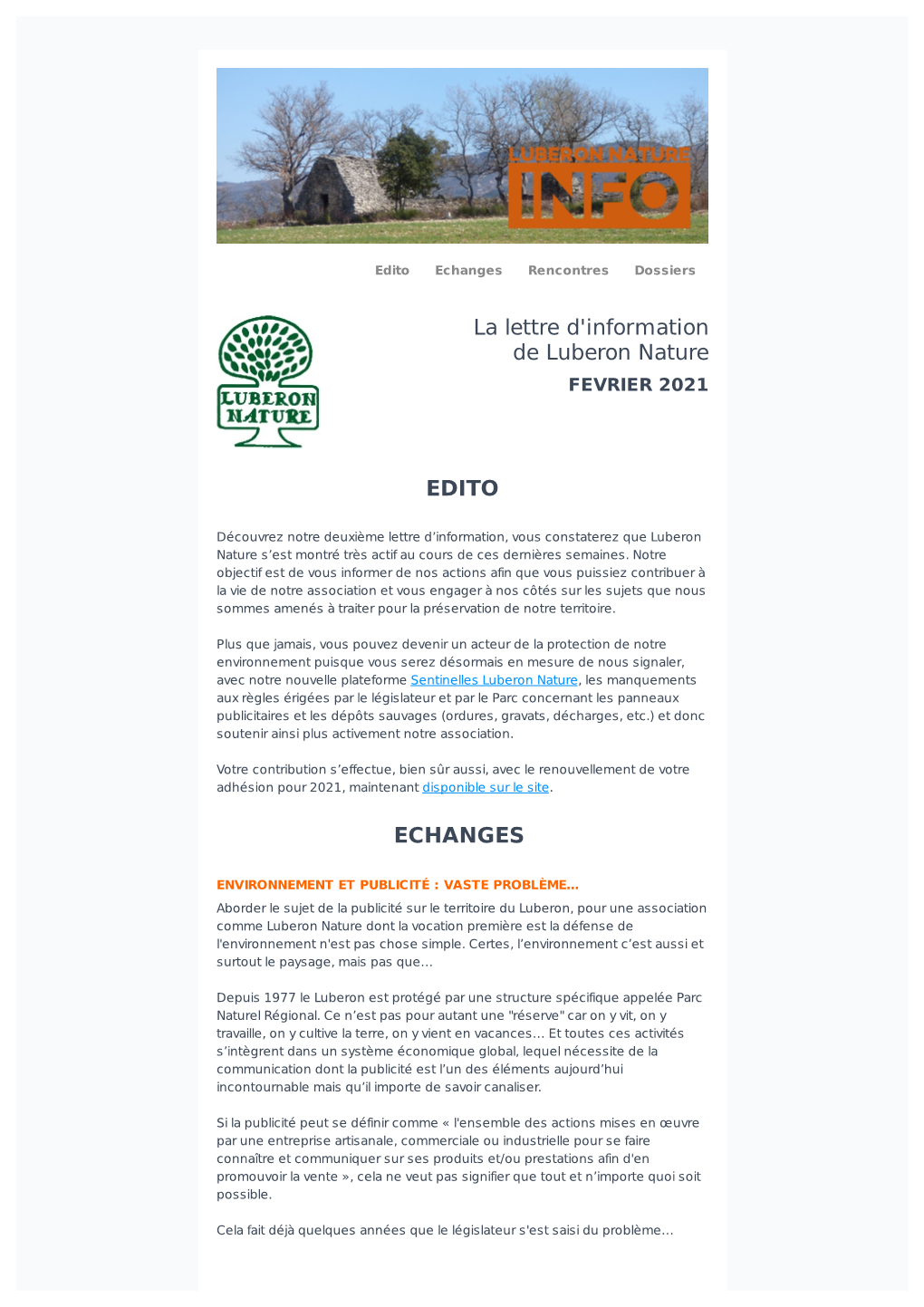 La Lettre D'information De Luberon Nature EDITO ECHANGES