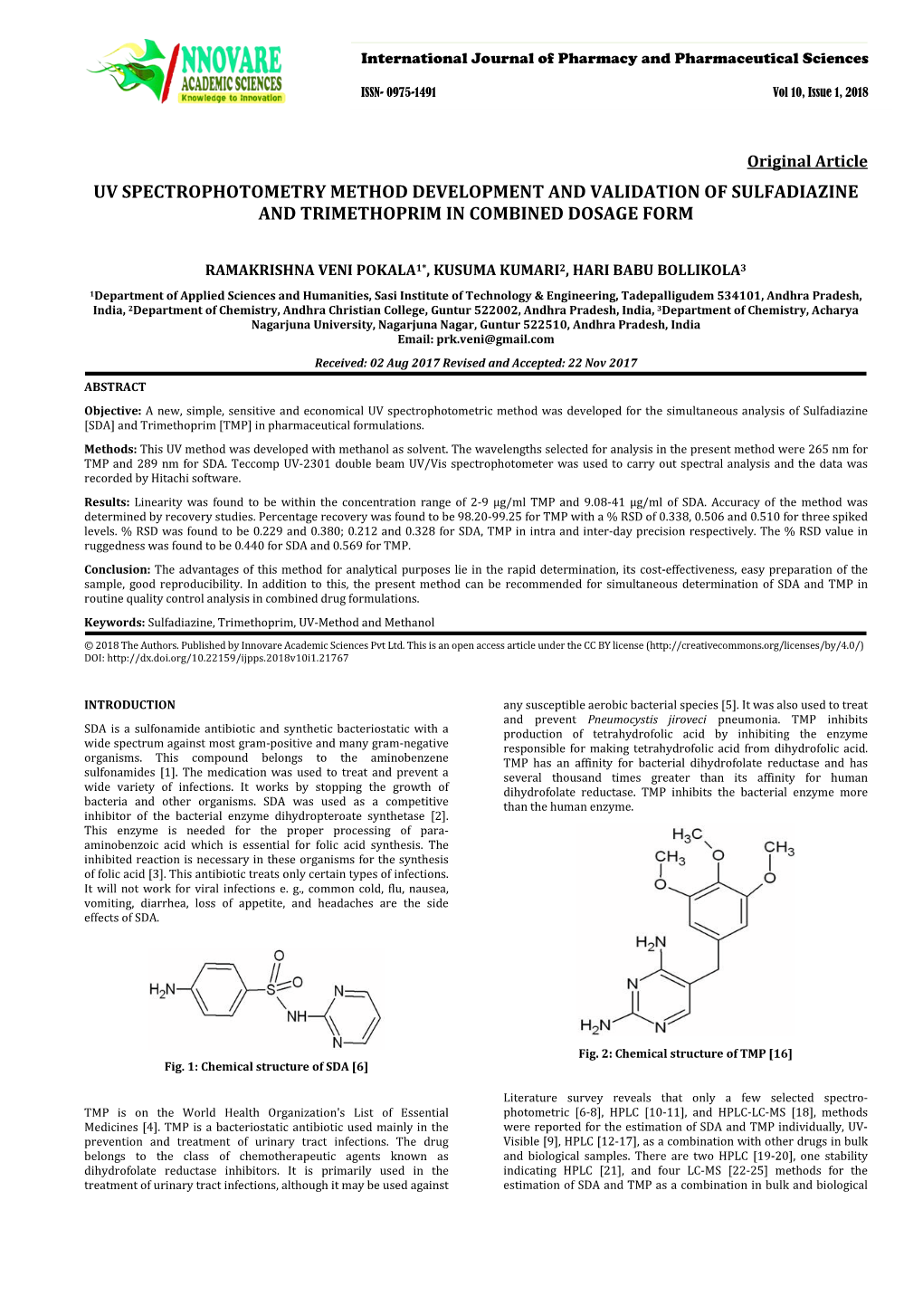 Uv Spectrophotometry Method Development and Validation of Sulfadiazine and Trimethoprim in Combined Dosage Form
