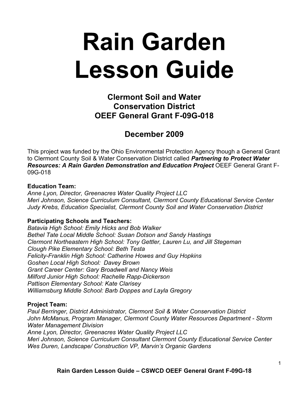 Rain Garden Lesson Guide