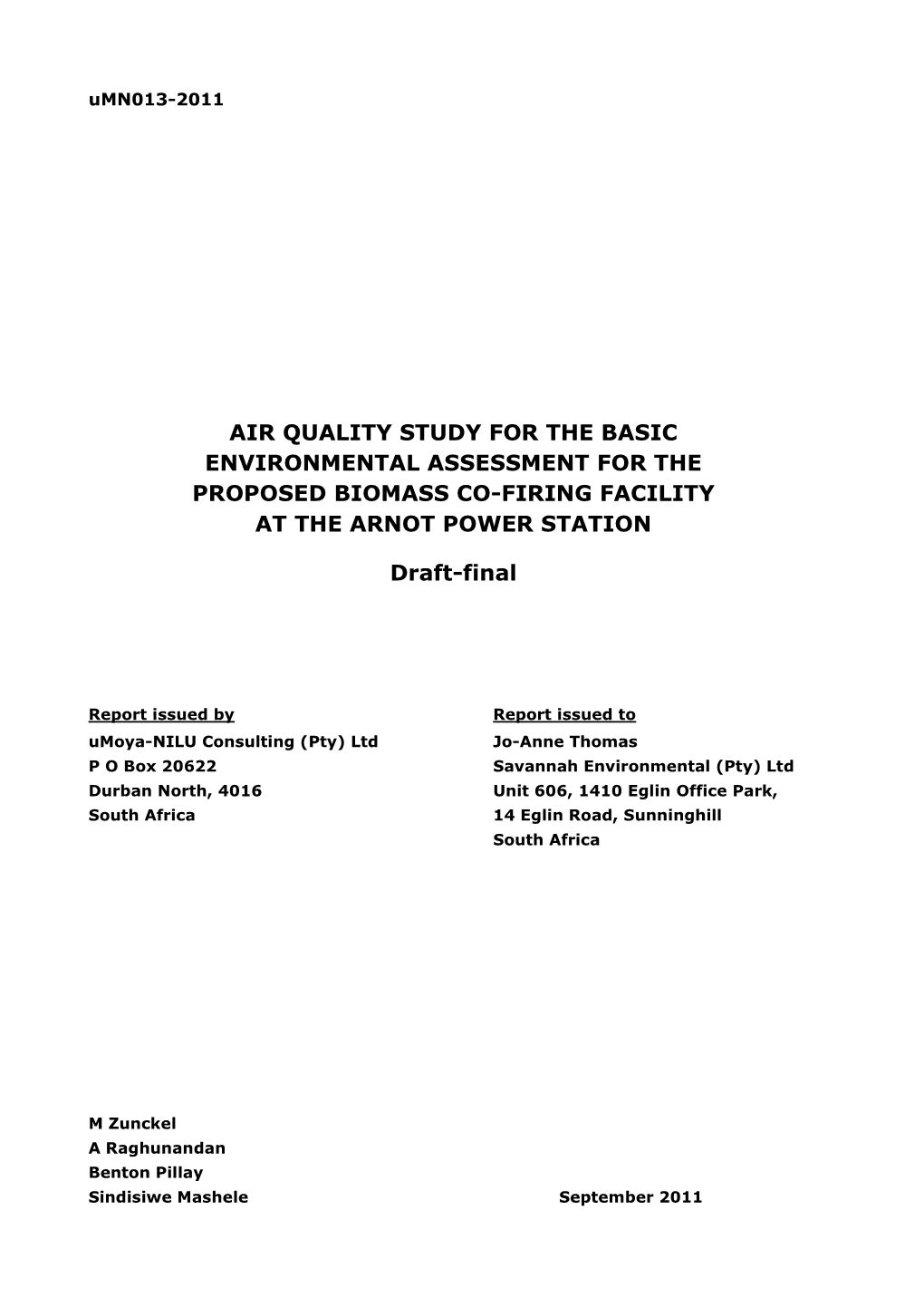 Air Quality Study for the Basic Environmental