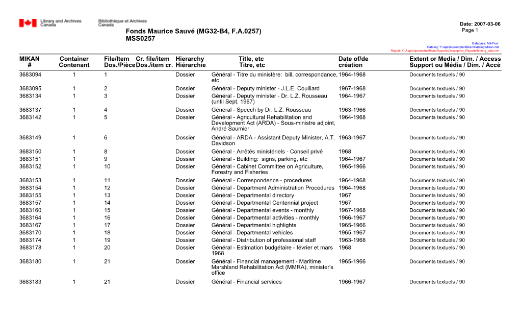 MSS0257 Fonds Maurice Sauvé (MG32-B4, F.A.0257)