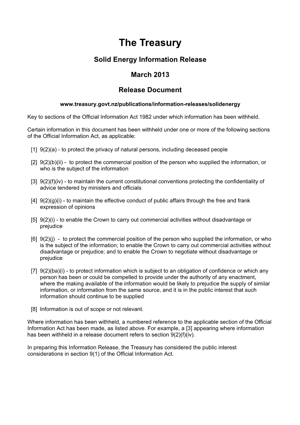 Treasury Report T2009/2731: Solid Energy