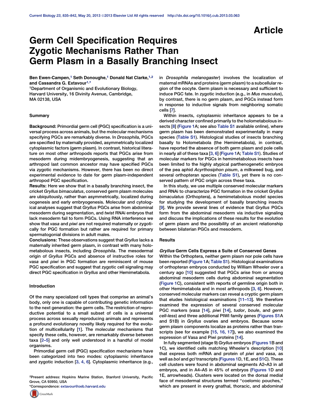 Article Germ Cell Specification Requires Zygotic Mechanisms