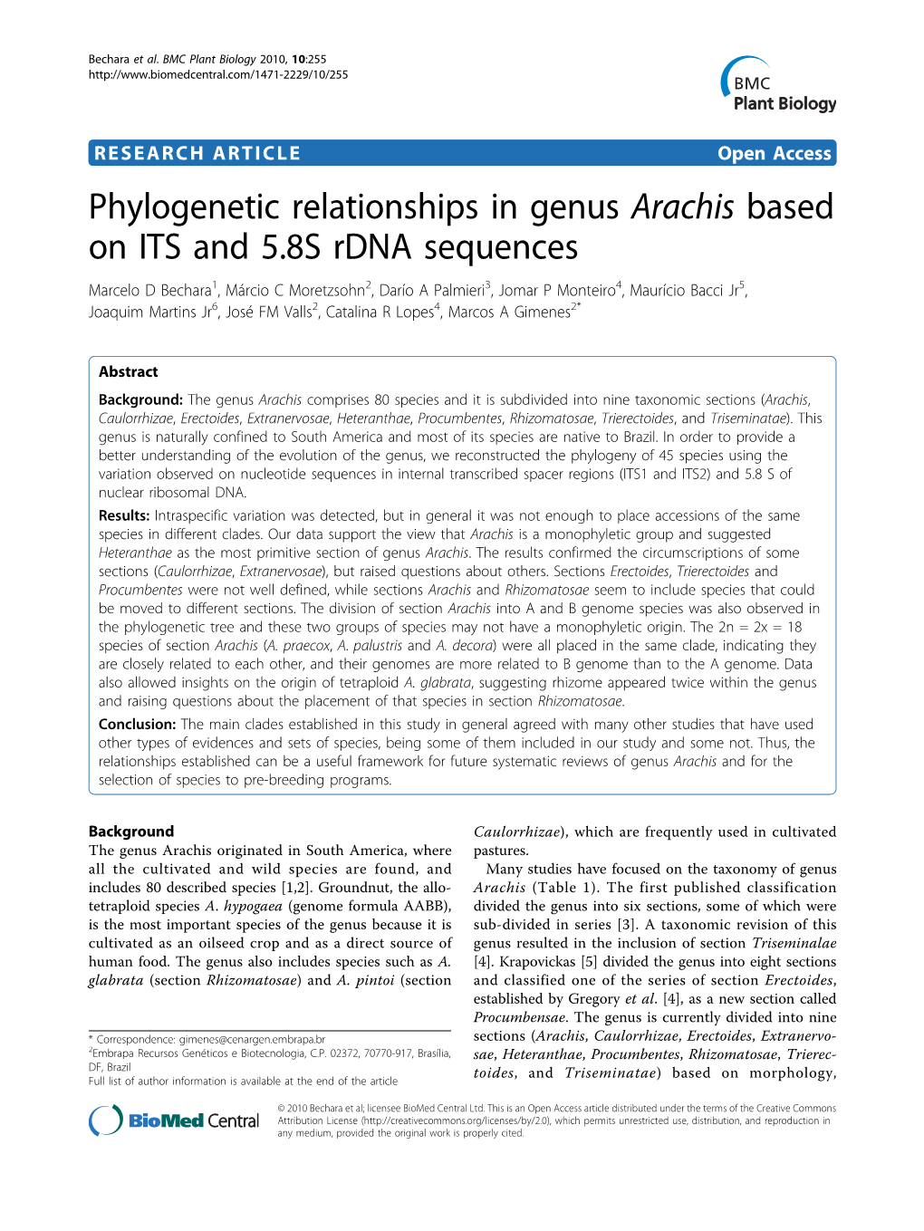 Phylogenetic Relationships in Genus Arachis Based on ITS and 5.8S