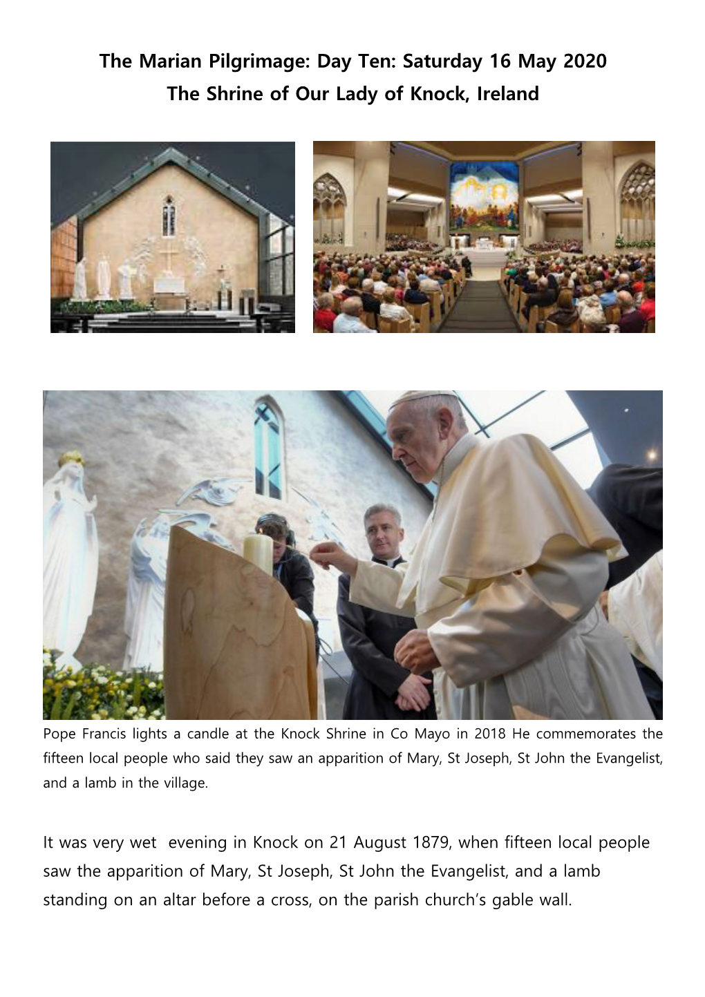 The Marian Pilgrimage: Day Ten: Saturday 16 May 2020 the Shrine of Our Lady of Knock, Ireland