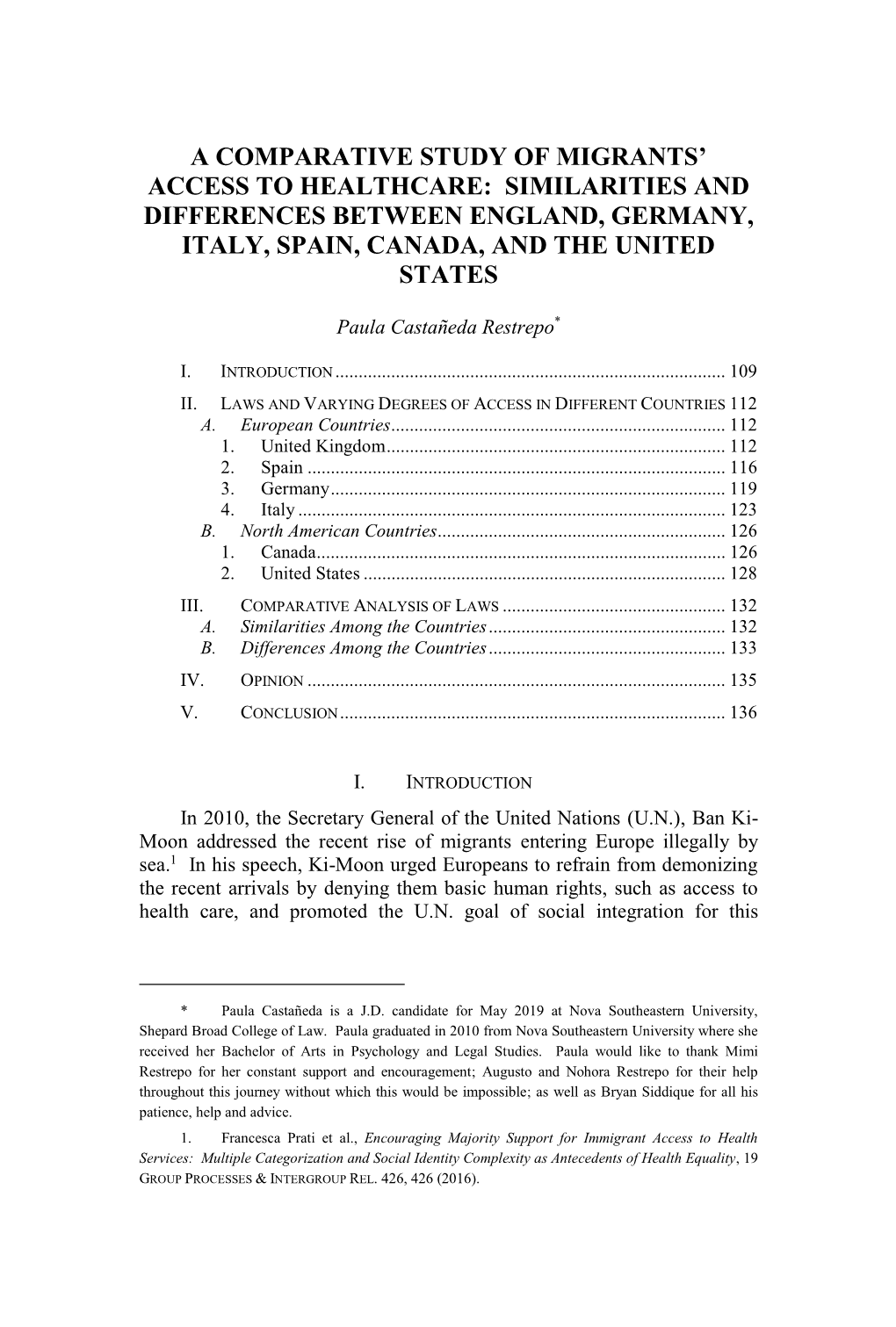 A Comparative Study of Migrants' Access to Healthcare