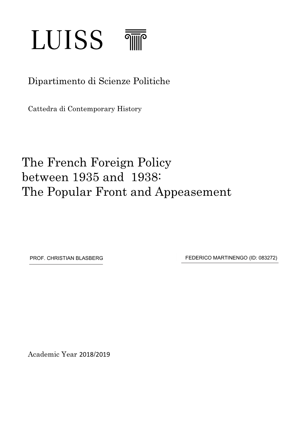 The French Foreign Policy Between 1935 and 1938: the Popular Front