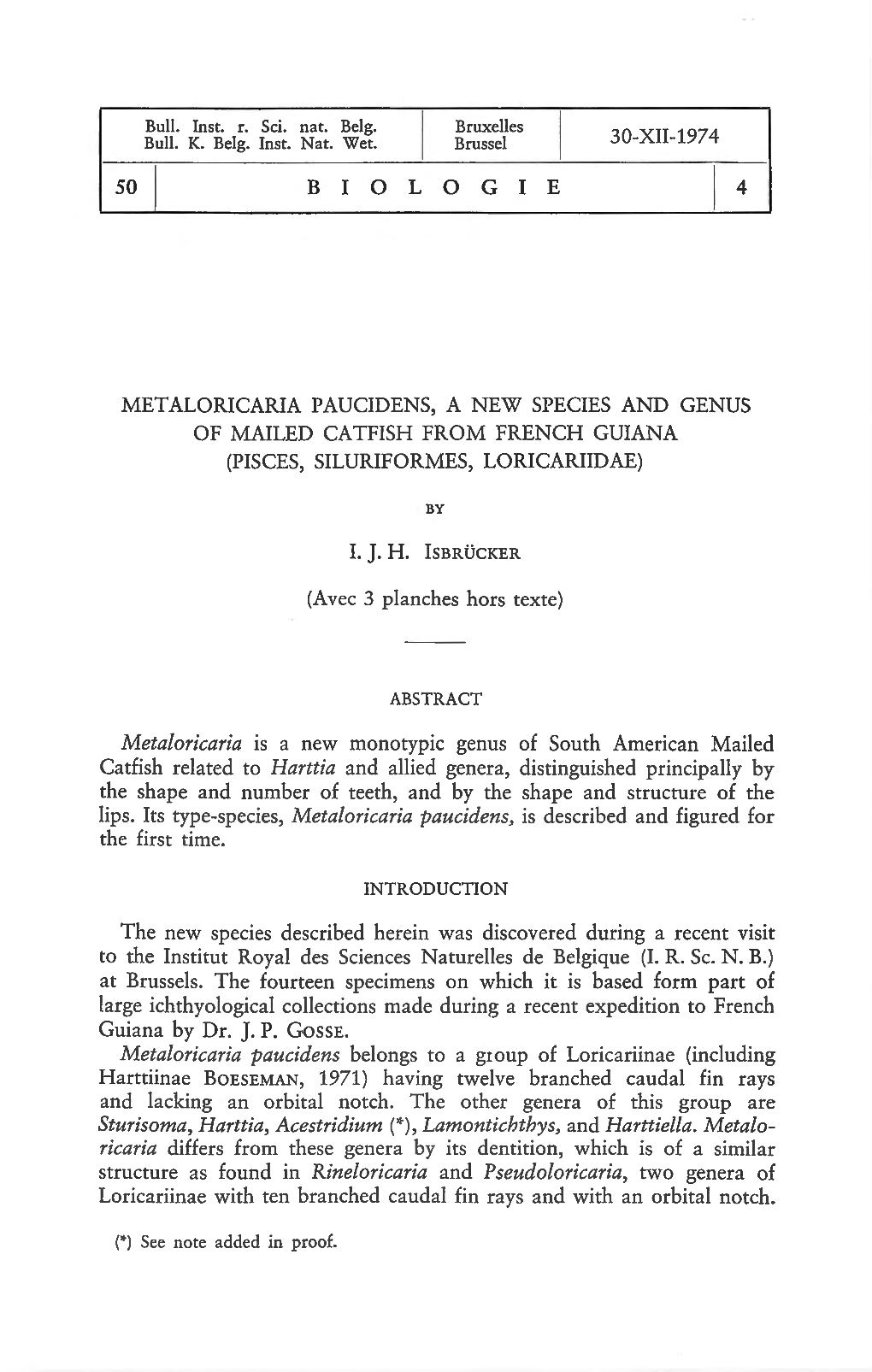 Biologie 30-Xii-1974 4 Met Aloricaria Paucidens, a New