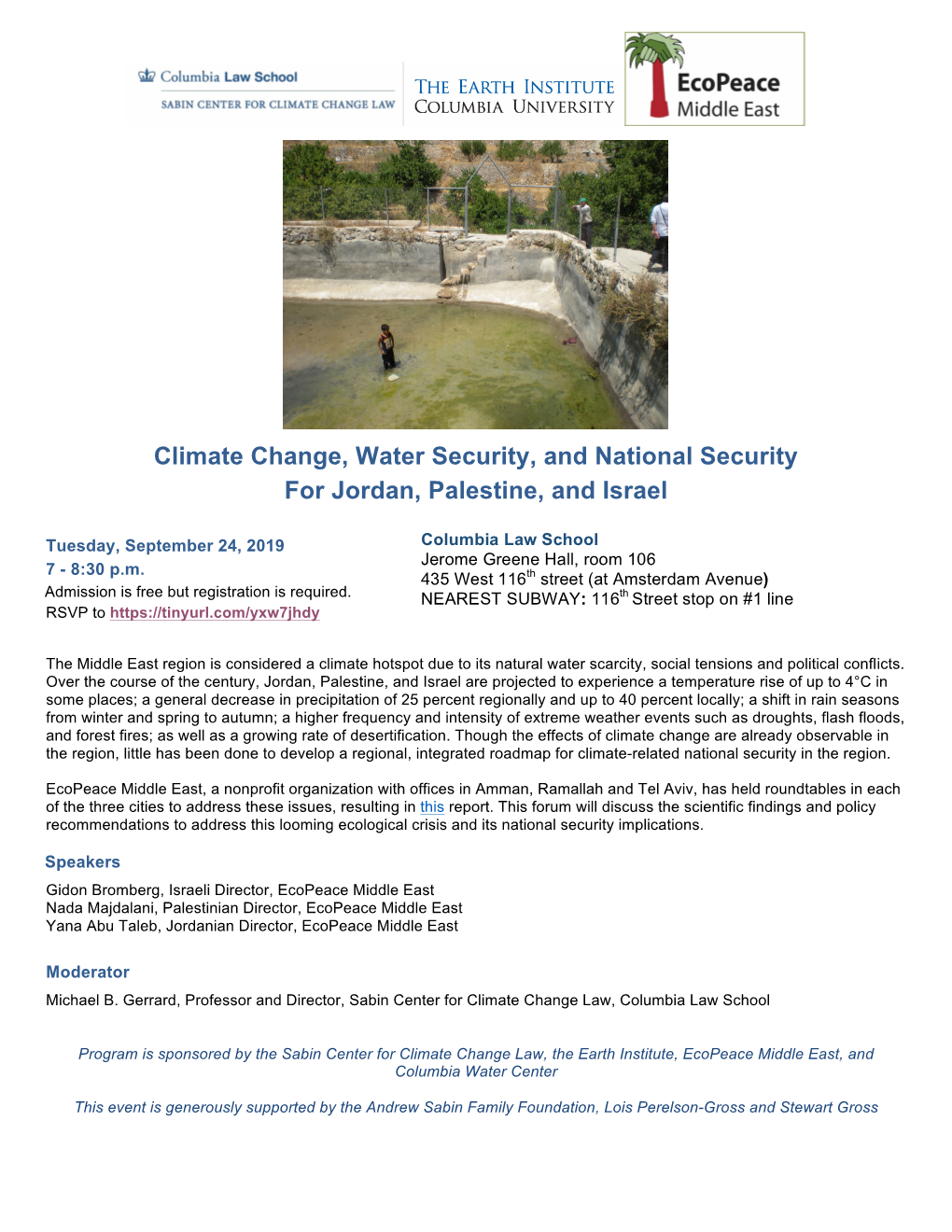 Climate Change, Water Security, and National Security for Jordan, Palestine, and Israel