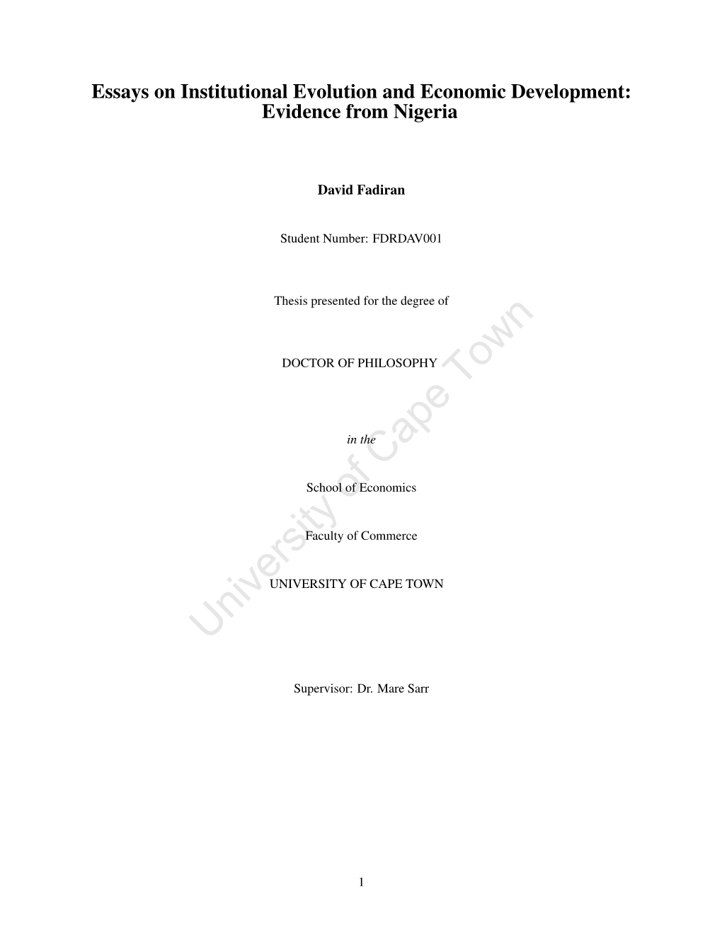 Essays on Institutional Evolution and Economic Development: Evidence from Nigeria